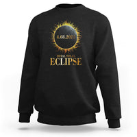 Solar eclipse sweatshirt, black with gold and yellow eclipse graphic on back