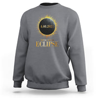 Solar eclipse sweatshirt, charcoal gray with gold and yellow eclipse graphic on back