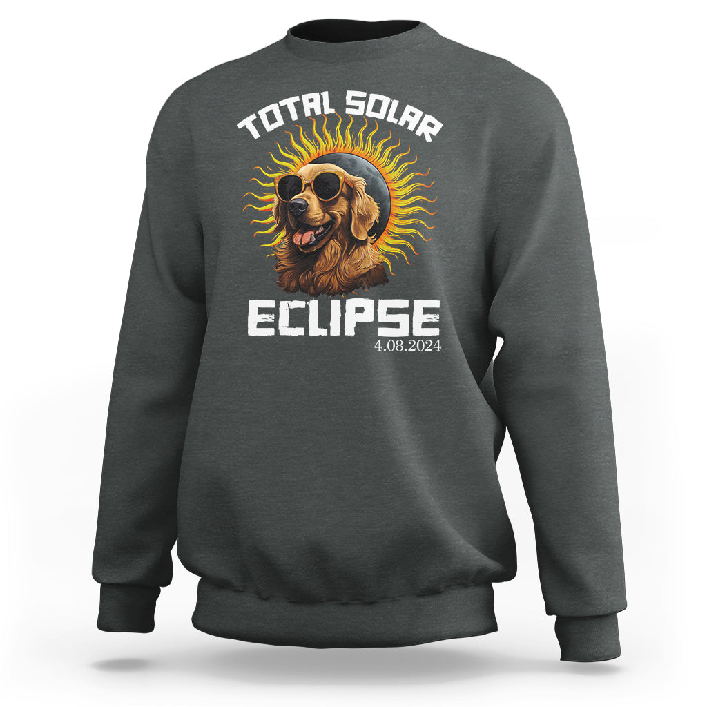 Dark heather sweatshirt with golden retriever solar eclipse graphic and ELLIPSE text
