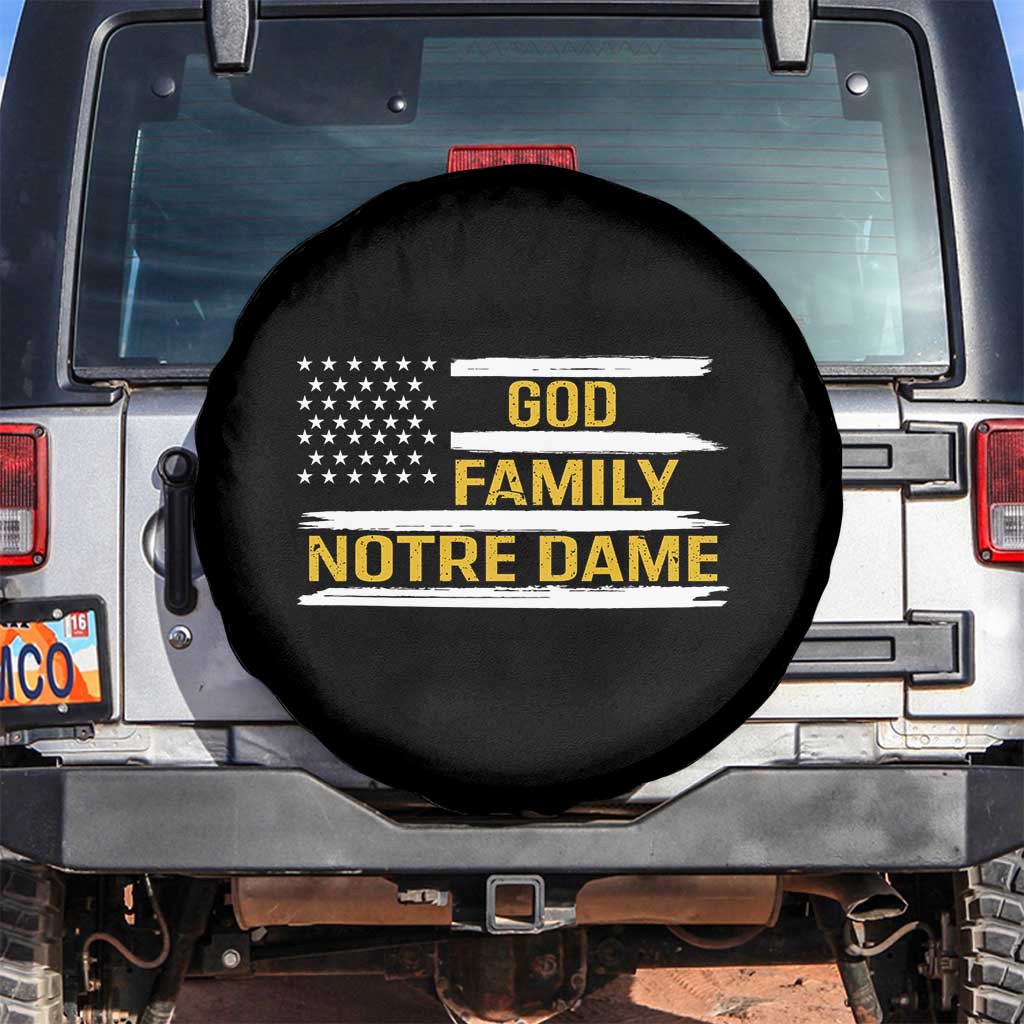 God Family Notre Dame Spare Tire Cover Indiana Fighting Irish Patriotic American Flag