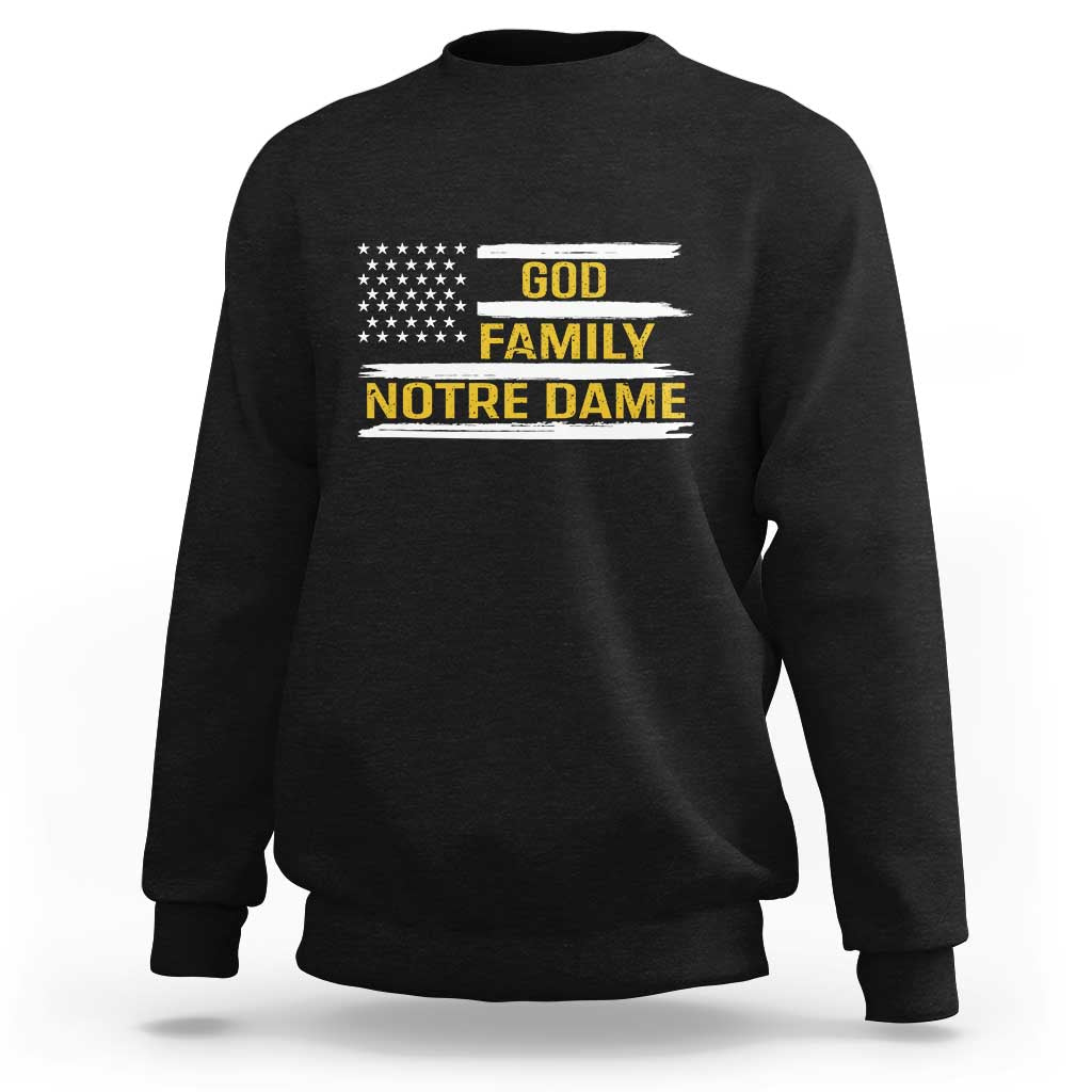 God Family Notre Dame Sweatshirt Indiana Fighting Irish Patriotic American Flag