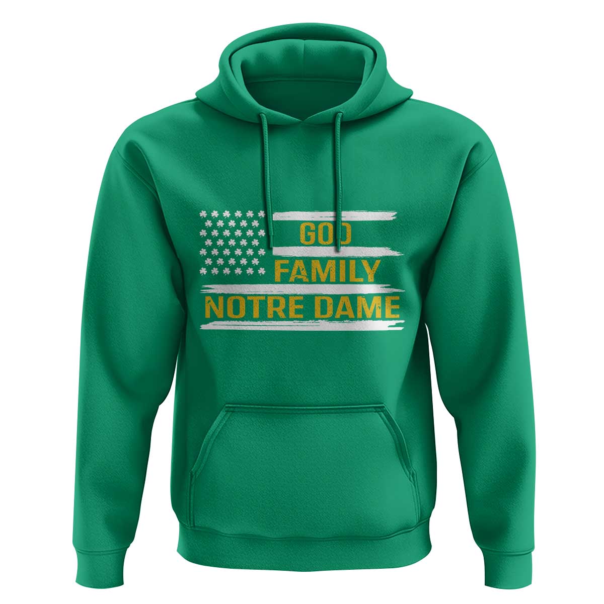 God Family Notre Dame Hoodie Indiana Fighting Irish Shamrock American Flag