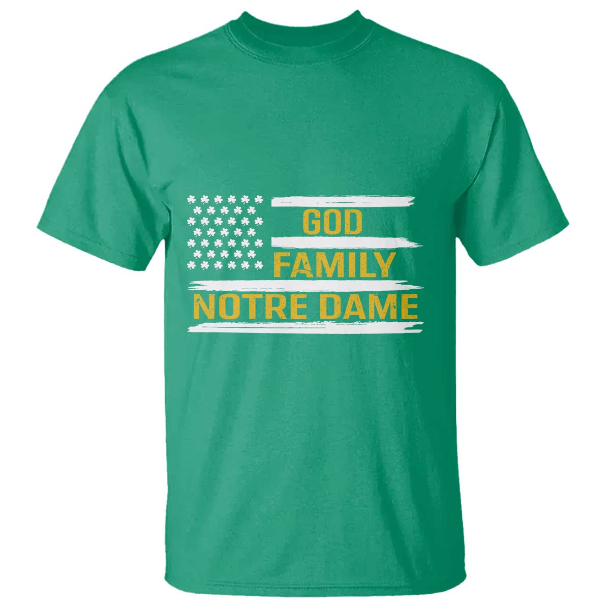 God Family Notre Dame T Shirt Indiana Fighting Irish Shamrock American Flag