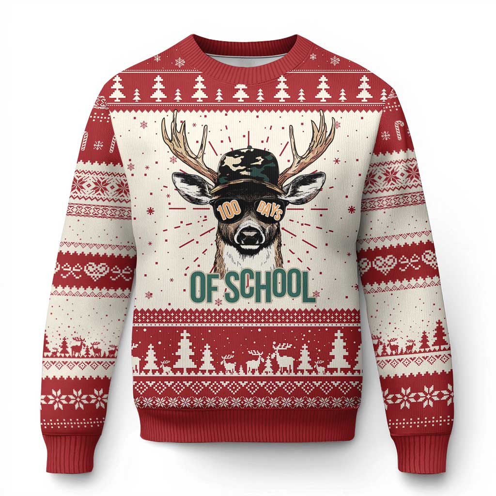 Bucked' 100 Days Of School Knitted Sweatshirt Deer Student Boy Girls 100th Day