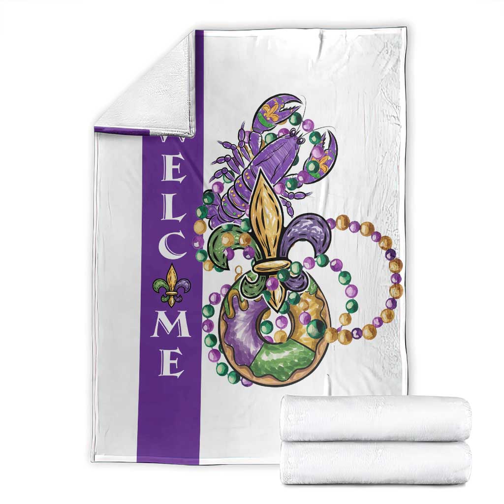 Crawfish & Beads Mardi Gras Welcome Throw Blanket Louisiana Party Outdoor Banner