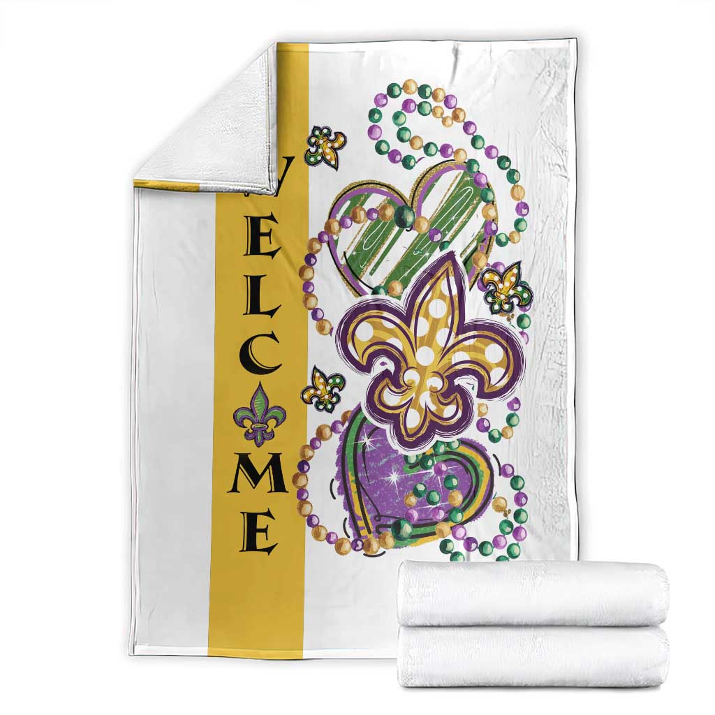 Gold Fleur De Lis Mardi Gras Welcome Throw Blanket Festive Garden Yard Decor