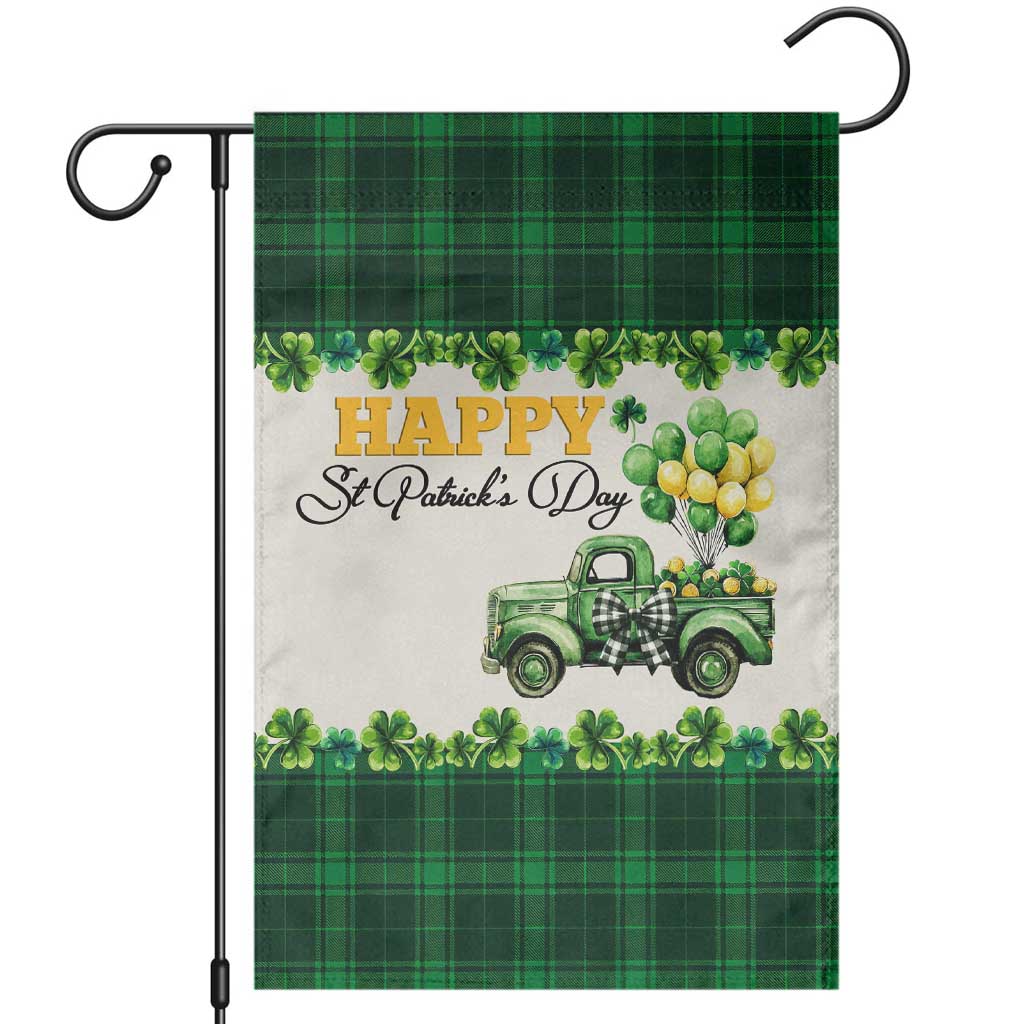 Happy St Patrick's Day Lucky Shamrocks Truck Garden Flag Welcome Green Buffalo Plaid Yard Patio Decor