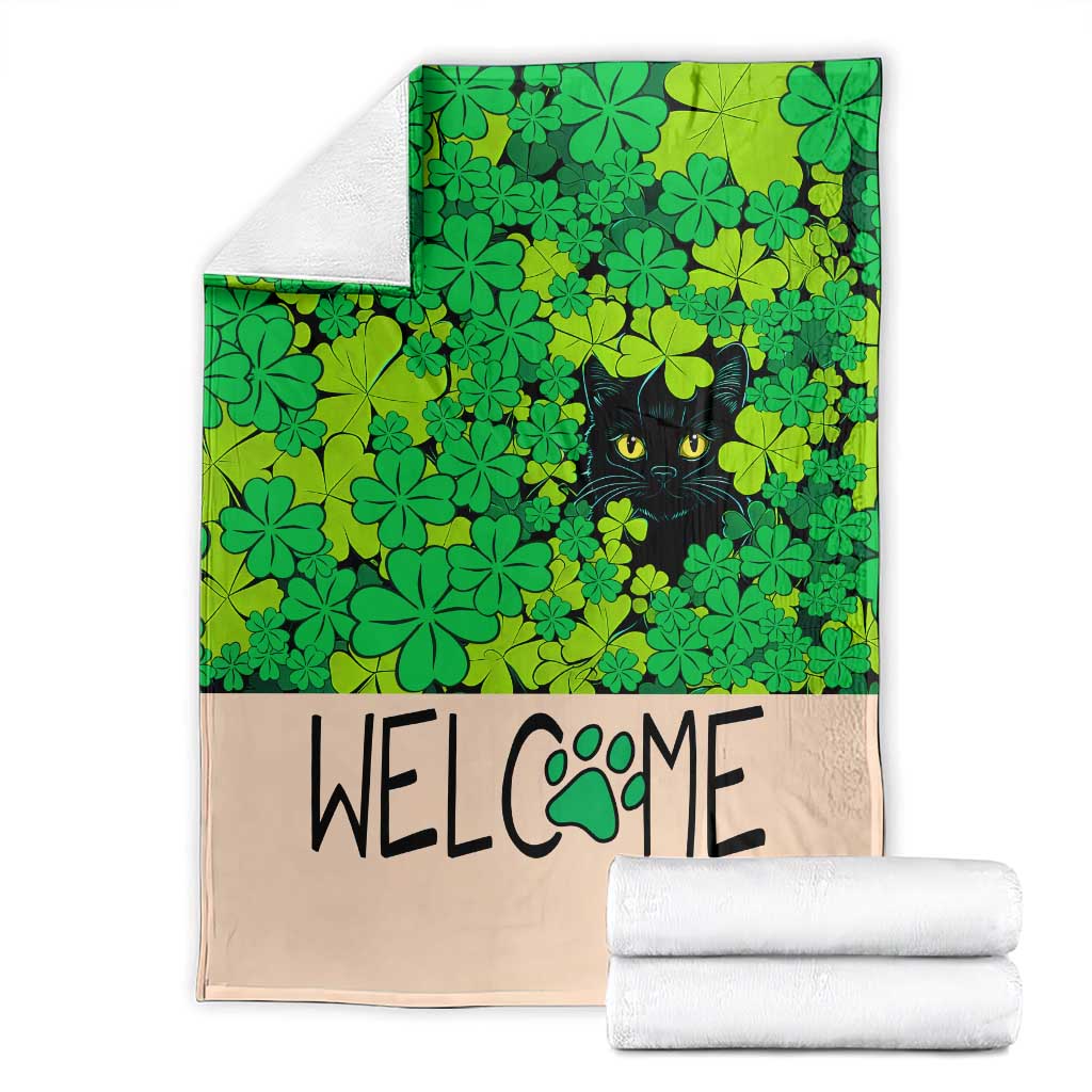 Black Cat Clover Welcome Flag Throw Blanket St. Patrick’s Day Garden Banner