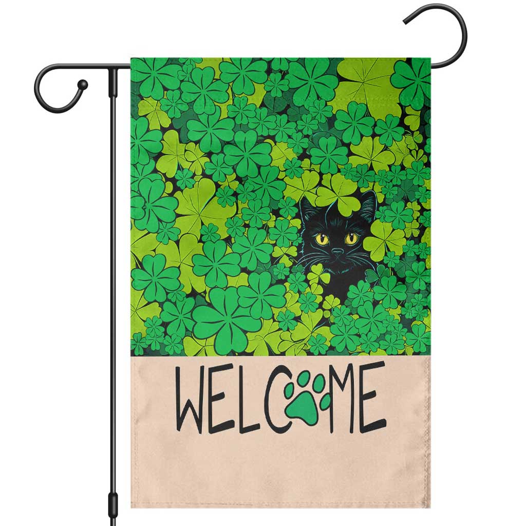 Black Cat Clover Welcome Flag Garden Flag St. Patrick’s Day Garden Banner