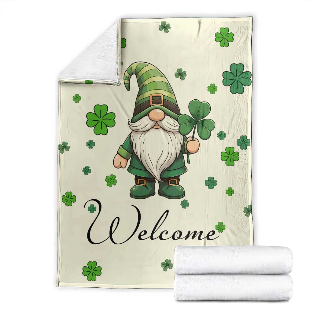 St. Patrick’s Day Gnome Welcome Throw Blanket Lucky Irish Shamrocks