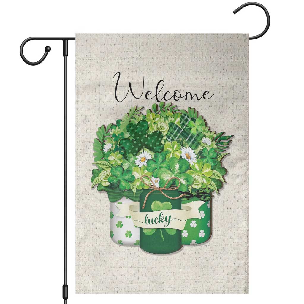 Lucky Irish Shamrocks Mason Jar Garden Flag Clovers St. Patrick’s Day Welcome Yard Decor