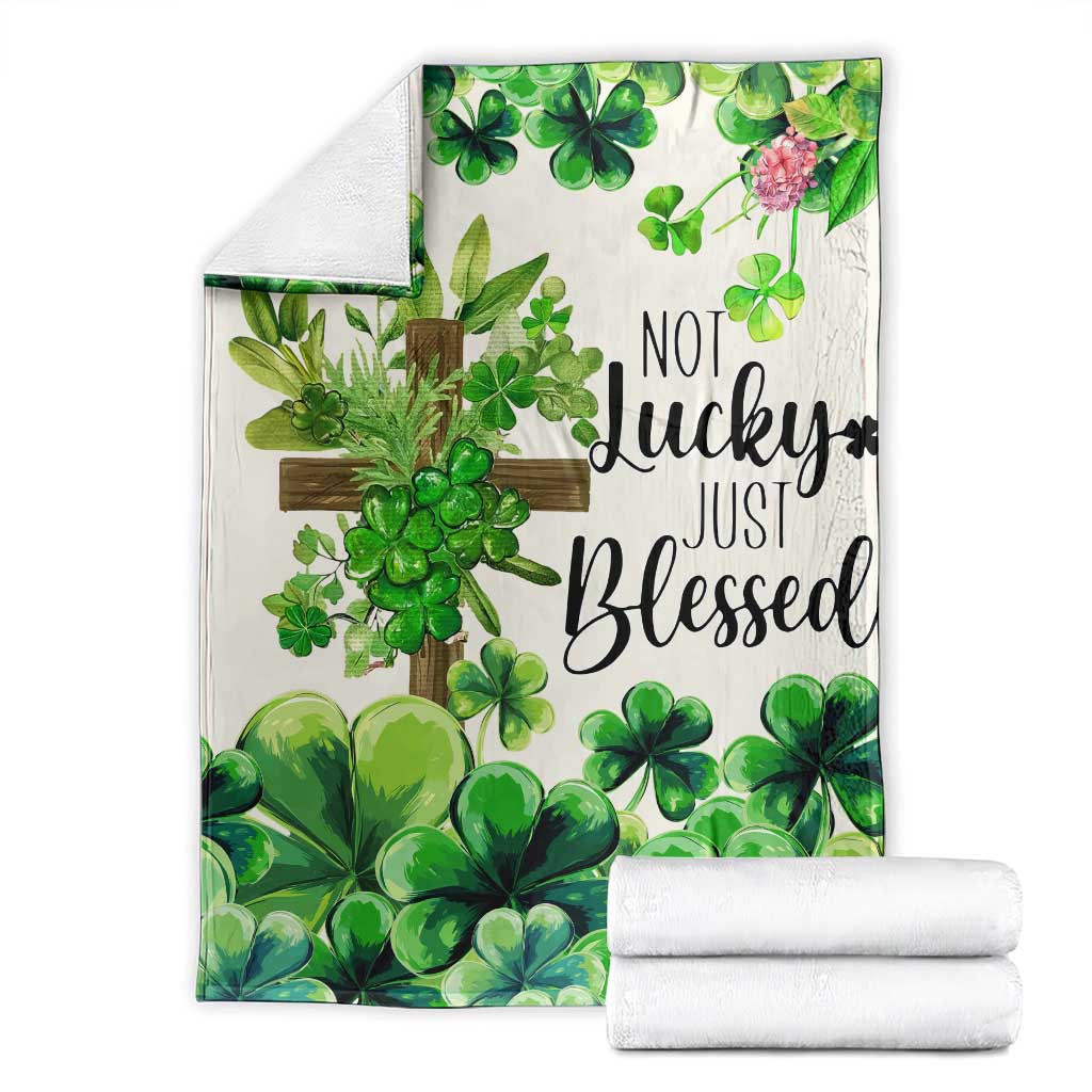 Christian St. Patrick’s Day Throw Blanket Not Lucky Just Blessed Shamrocks & Cross