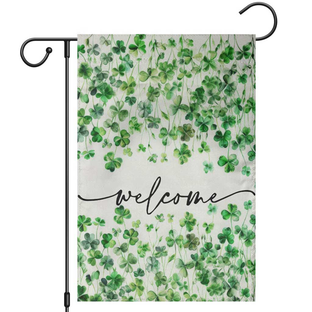 Lucky Shamrocks Welcome Garden Flag Green Clovers St. Patrick's Day Minimalist