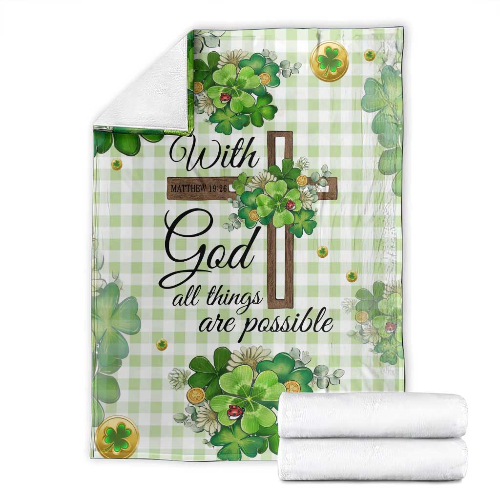 Religious St. Patrick’s Day Throw Blanket With God All Things Are Possible Christian Bible Verse & Shamrocks