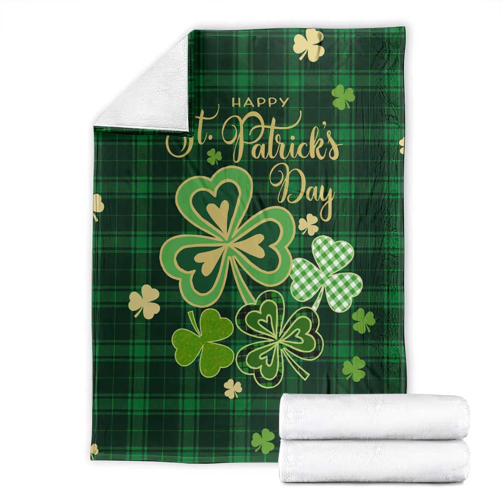 Green Buffalo Plaid Shamrock Throw Blanket Happy St. Patrick's Day Irish Home Yard Decoration