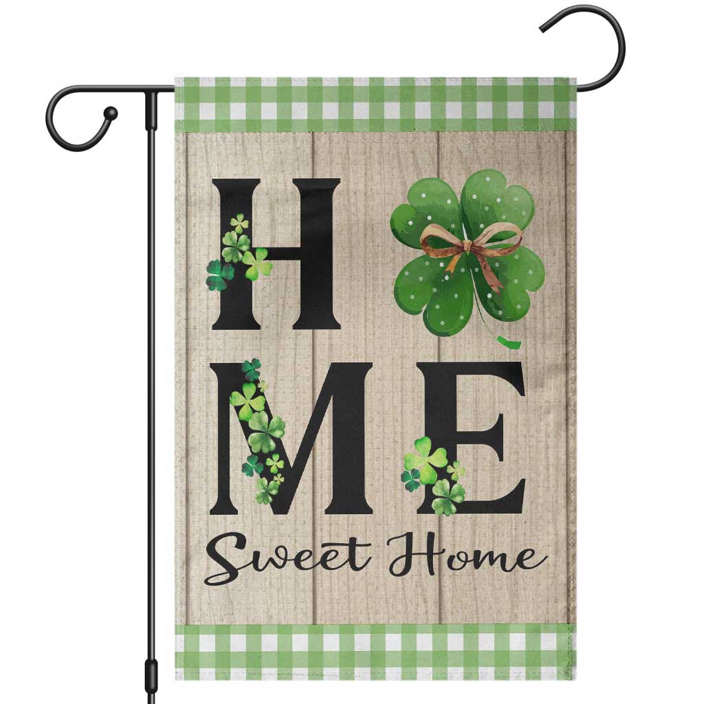 St Patricks Day Home Sweet Home Garden Flag Lucky Shamrock Buffalo Plaid Holiday Yard Decor