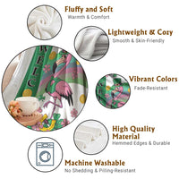 Throw blanket feature graphic: fluffy soft, lightweight cozy, vibrant fade-resistant material