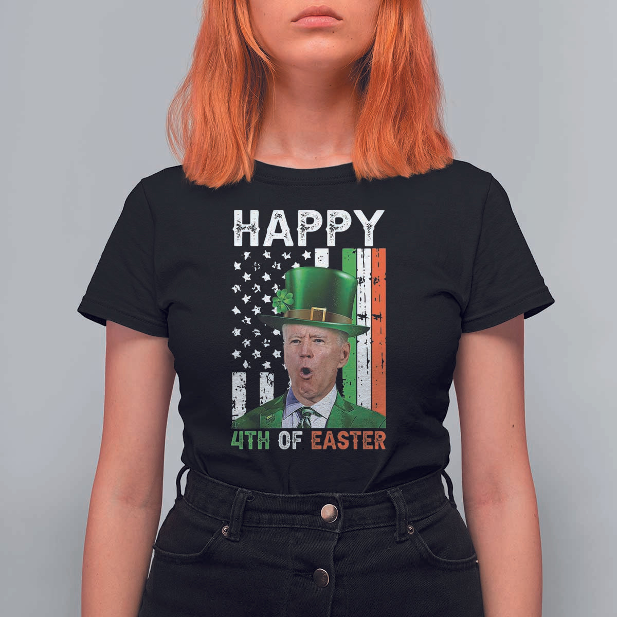 Funny Biden St Patricks Day T Shirt For Women Happy 4th Of Easter American Irish Flag Shamrock - Wonder Print Shop