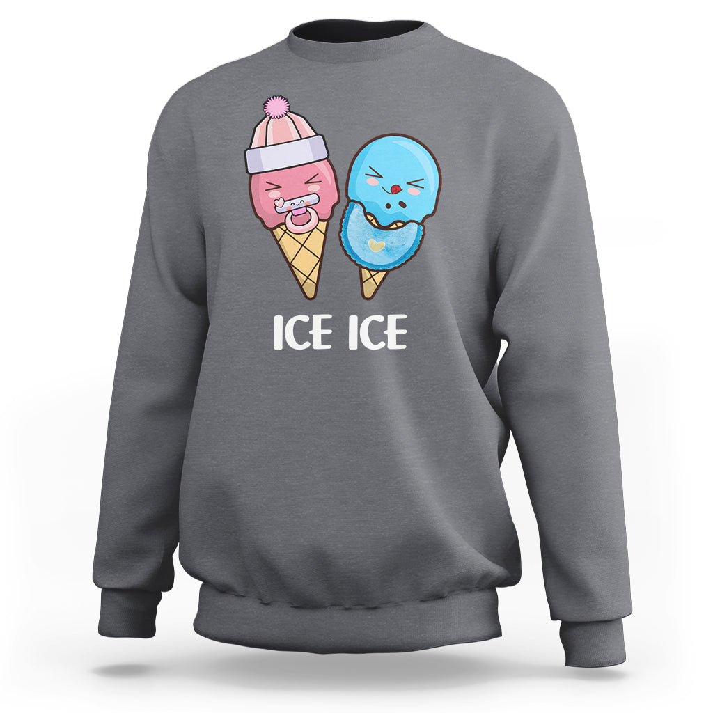 First Mother's Day sweatshirt in charcoal gray with “ICE ICE” ice cream character graphic.