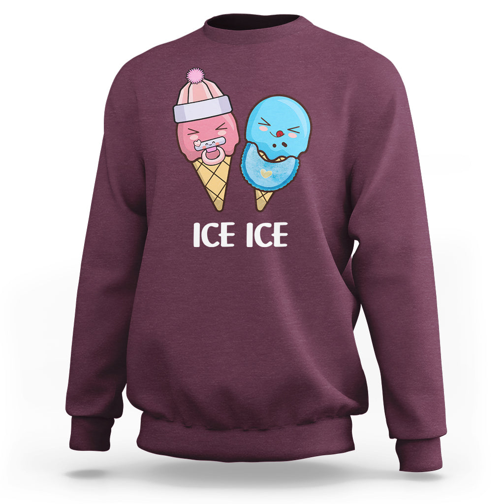 First Mother's Day sweatshirt in maroon with “ICE ICE” ice cream character graphic.