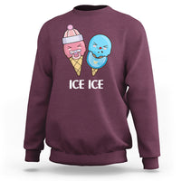 First Mother's Day sweatshirt in maroon with “ICE ICE” ice cream character graphic.