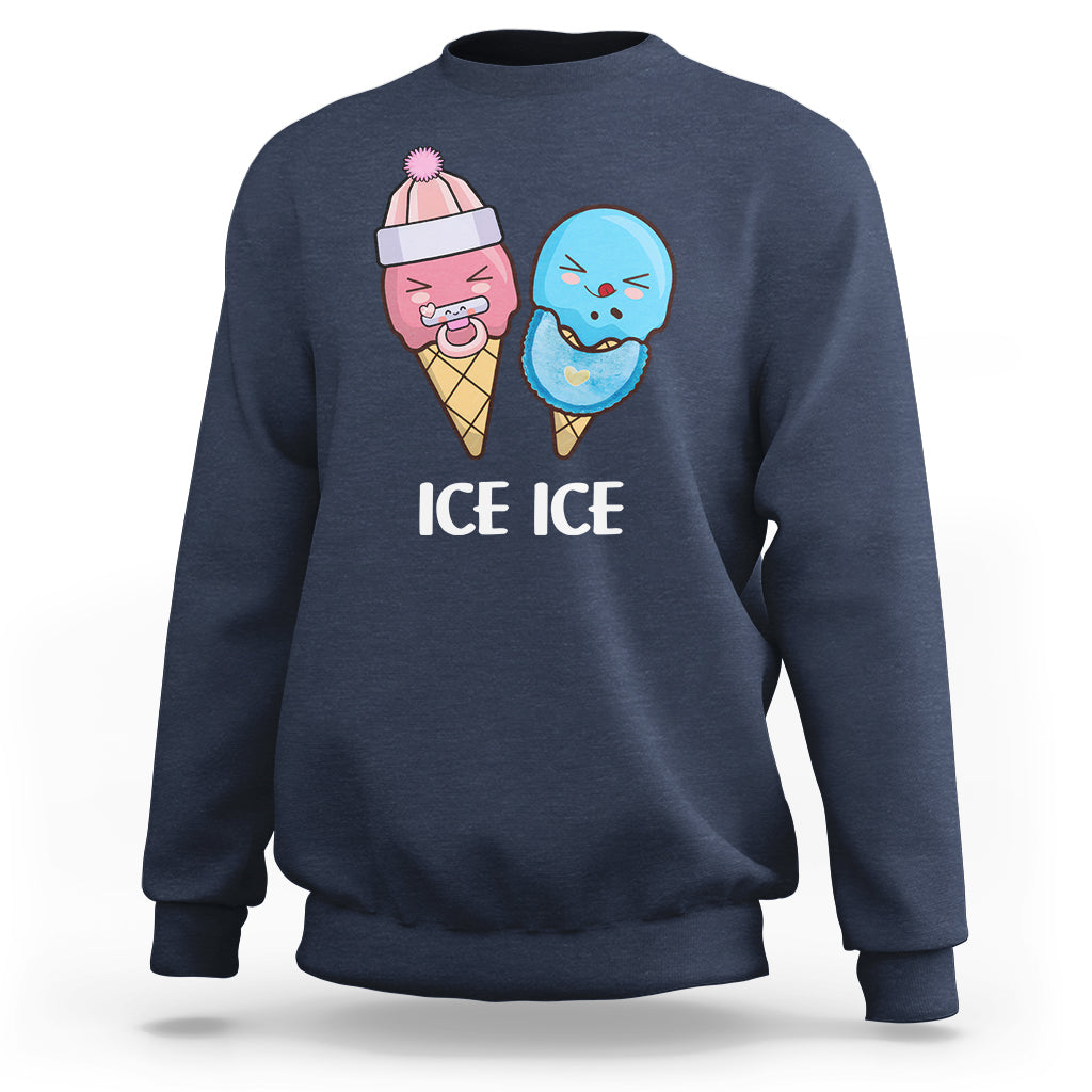 First Mother's Day sweatshirt in navy with “ICE ICE” ice cream character graphic.