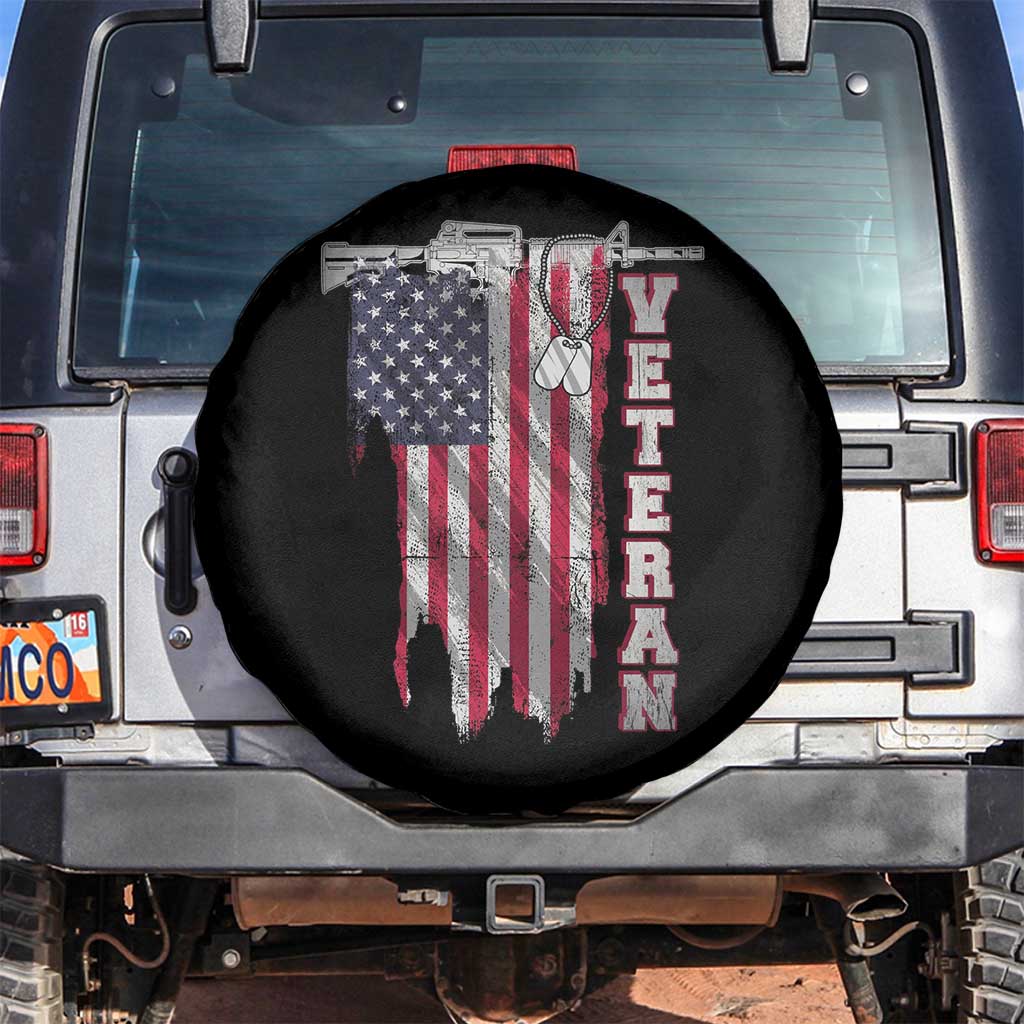 American Veteran Spare Tire Cover US Flag With Rifle And Dog Tags