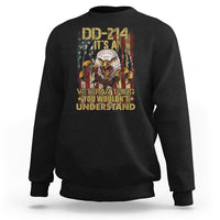Black veteran sweatshirt with eagle and DD-214 graphic, multicolor text on front