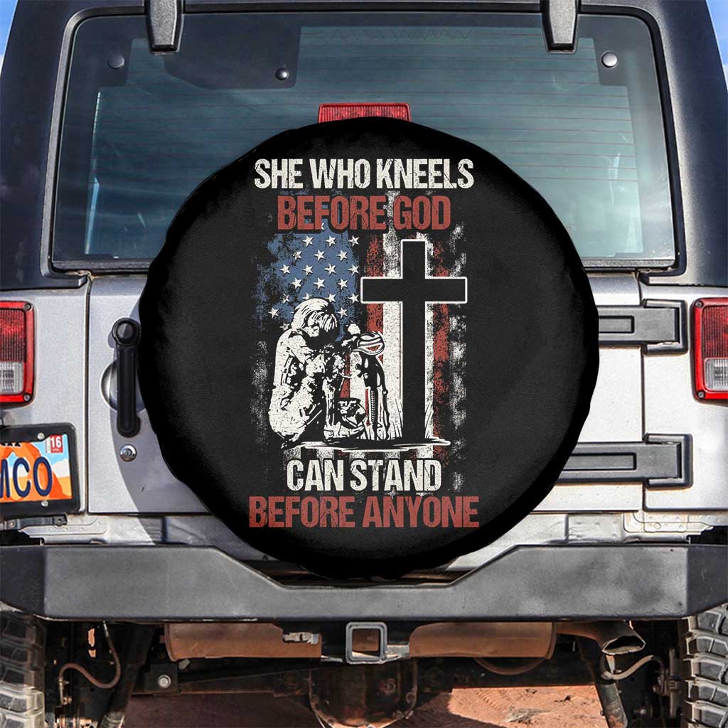 Female Veteran Spare Tire Cover She Who Kneels Before God Can Stand Before Anyone Strong Women