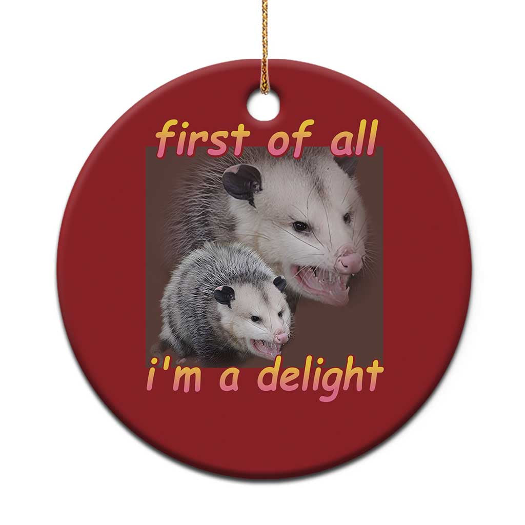 Funny Opossum Christmas Ornament First Of All I'm A Delight - Wonder Print Shop