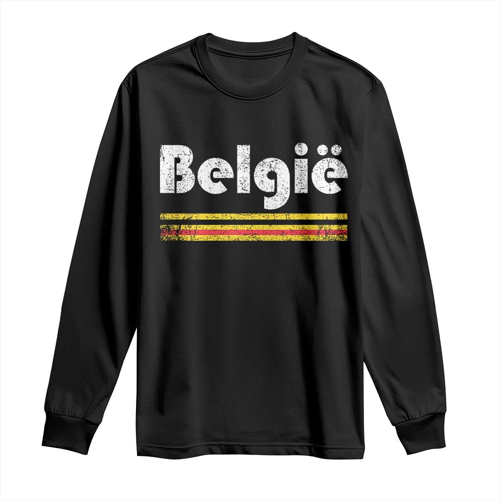 Retro Belgie Belgium Flag Distressed Graphic in Dutch Long Sleeve Shirt Proud Belgian Heritage and Country Roots Pride Gift