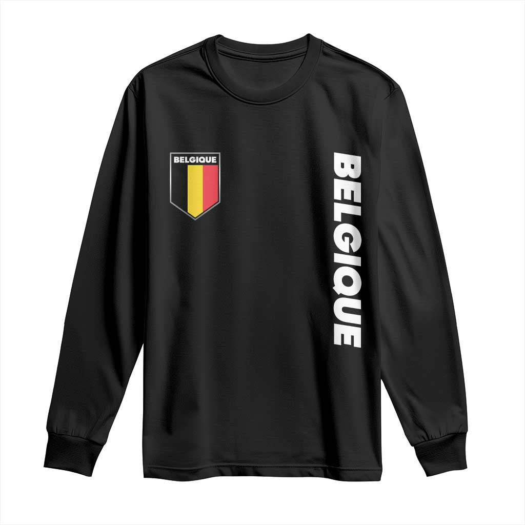 Minimalist Belgique Belgium Flag Shield Graphic Long Sleeve Shirt French Belgian Pride and European Heritage Souvenir