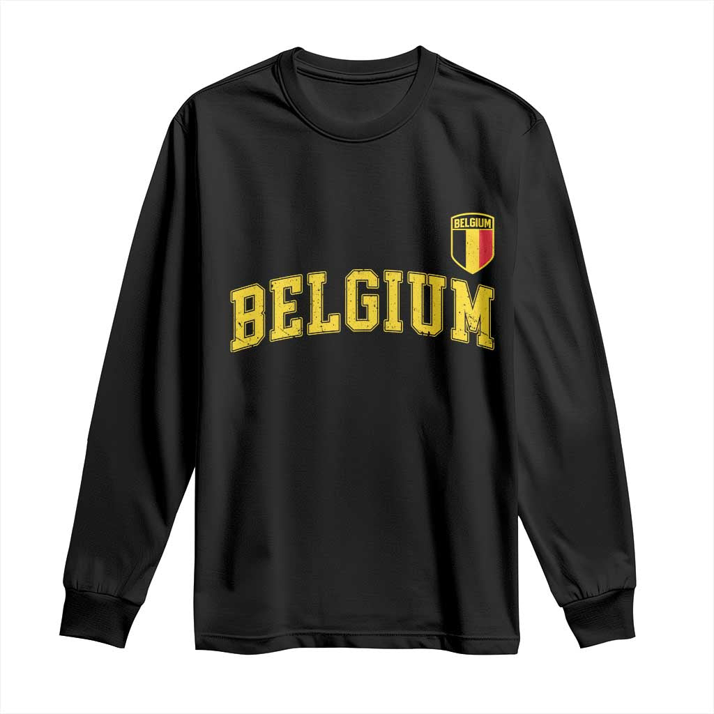 BelgiumVintage Belgium Varsity Style Distressed Graphic Long Sleeve Shirt Classic Collegiate Belgian Pride