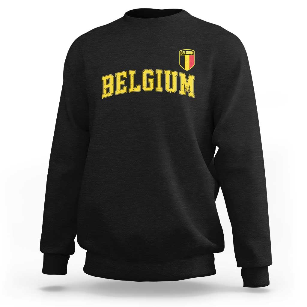BelgiumVintage Belgium Varsity Style Distressed Graphic Sweatshirt Classic Collegiate Belgian Pride