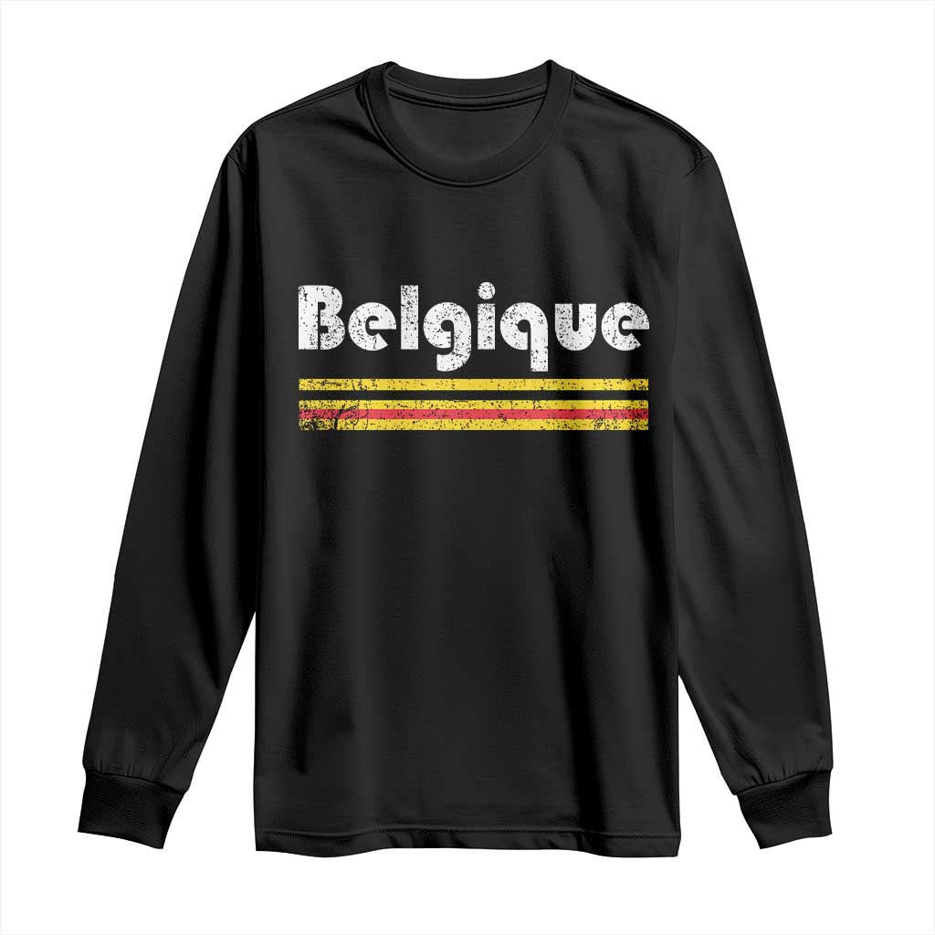 Retro Belgique Belgium Flag Distressed Graphic in French Long Sleeve Shirt Proud Belgian Heritage and Country Roots Pride Gift