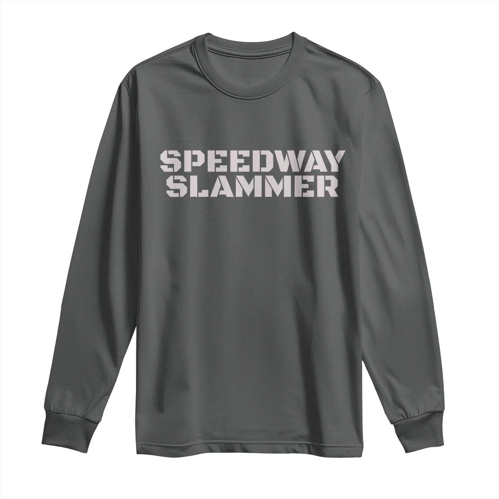 Dark heather long-sleeve T-shirt with SPEEDWAY SLAMMER front graphic