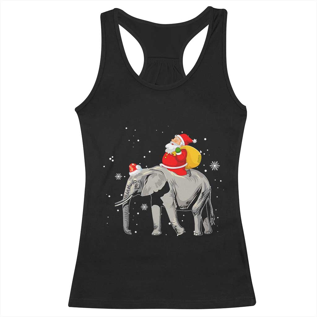 Christmas Santa Riding Elephant Racerback Tank Top Xmas Tree Light Funny Festive