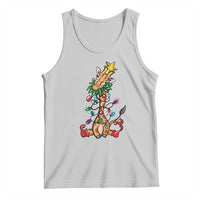 Light gray tank top with giraffe and Christmas tree graphic, sleeveless crew neck