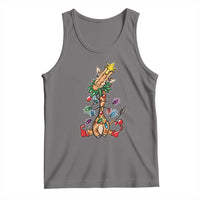 Gray Christmas giraffe tank top with colorful tree and ornaments graphic