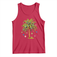 Red tank top with Christmas palm tree graphic and multicolor lights