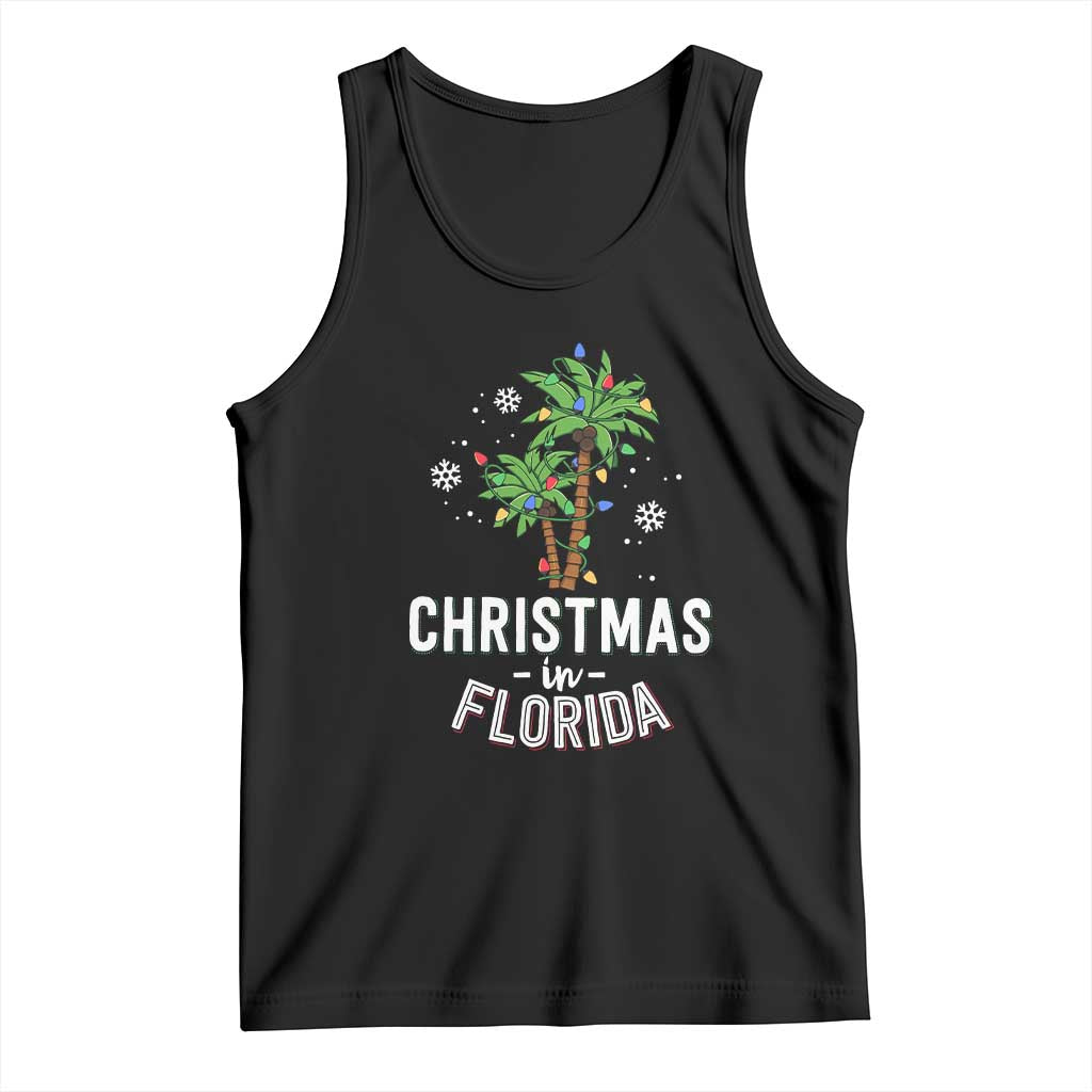 Black sleeveless tank top with palm tree graphic and 'Christmas in Florida' print