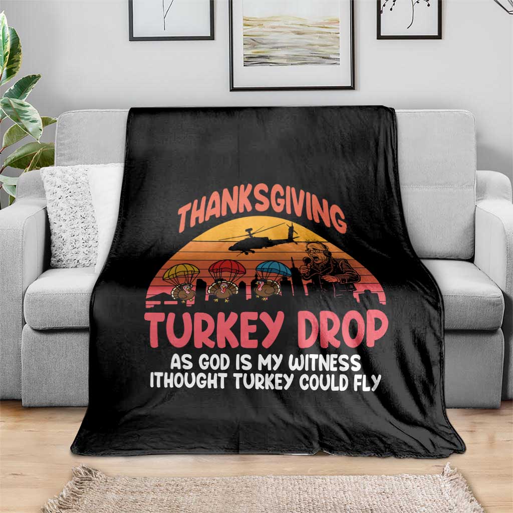 Retro Thanksgiving Turkey Drop Throw Blanket Parachuting Turkeys Funny 70s Parody - Wonder Print Shop