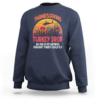 Retro Thanksgiving Turkey Drop Sweatshirt Parachuting Turkeys Funny 70s Parody - Wonder Print Shop