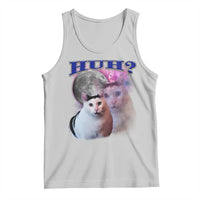 Light gray cat meme tank top with 'HUH?' text and kitten graphic
