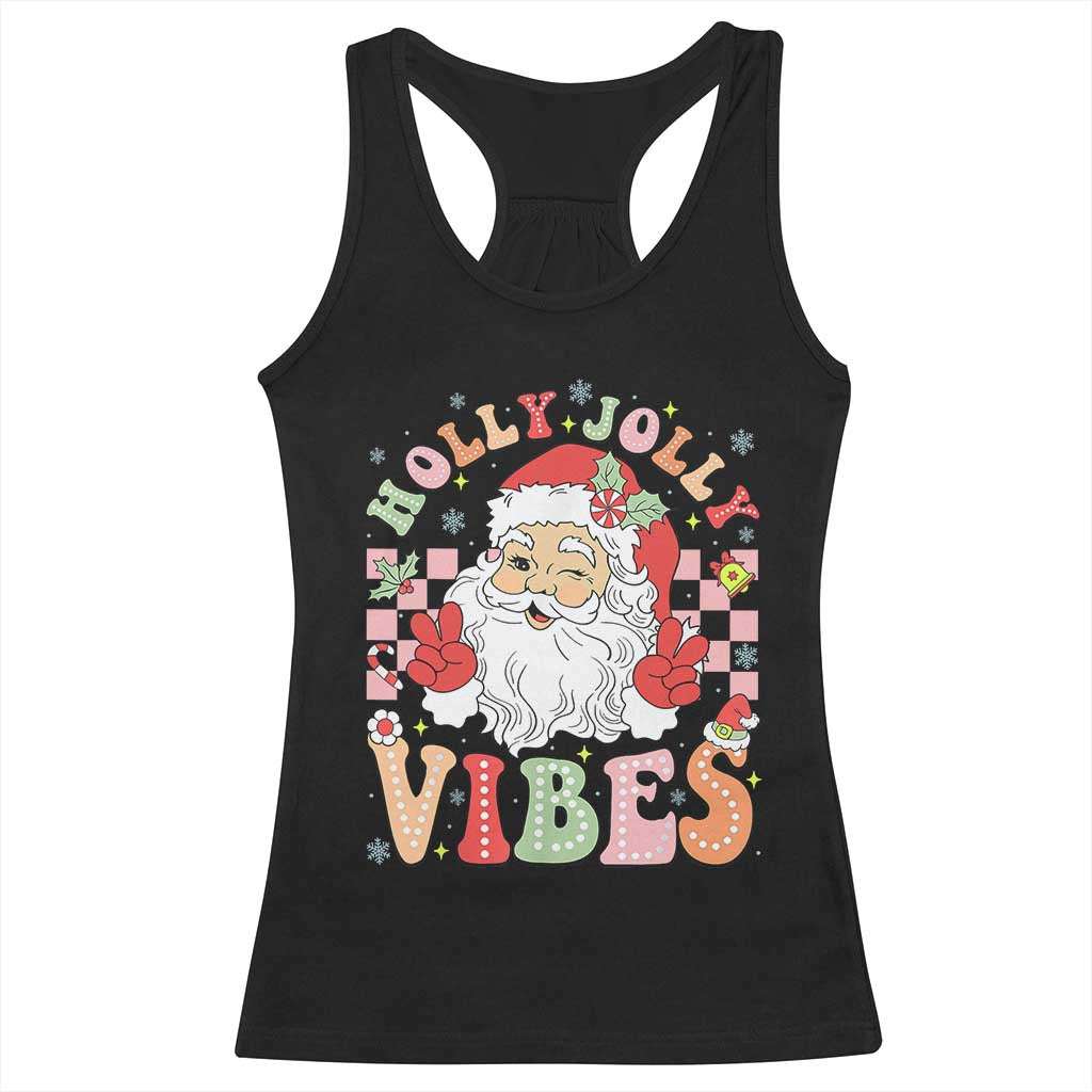 Retro Santa Christmas Racerback Tank Top Groovy Cute Santa Claus Christmas Vibes Xmas