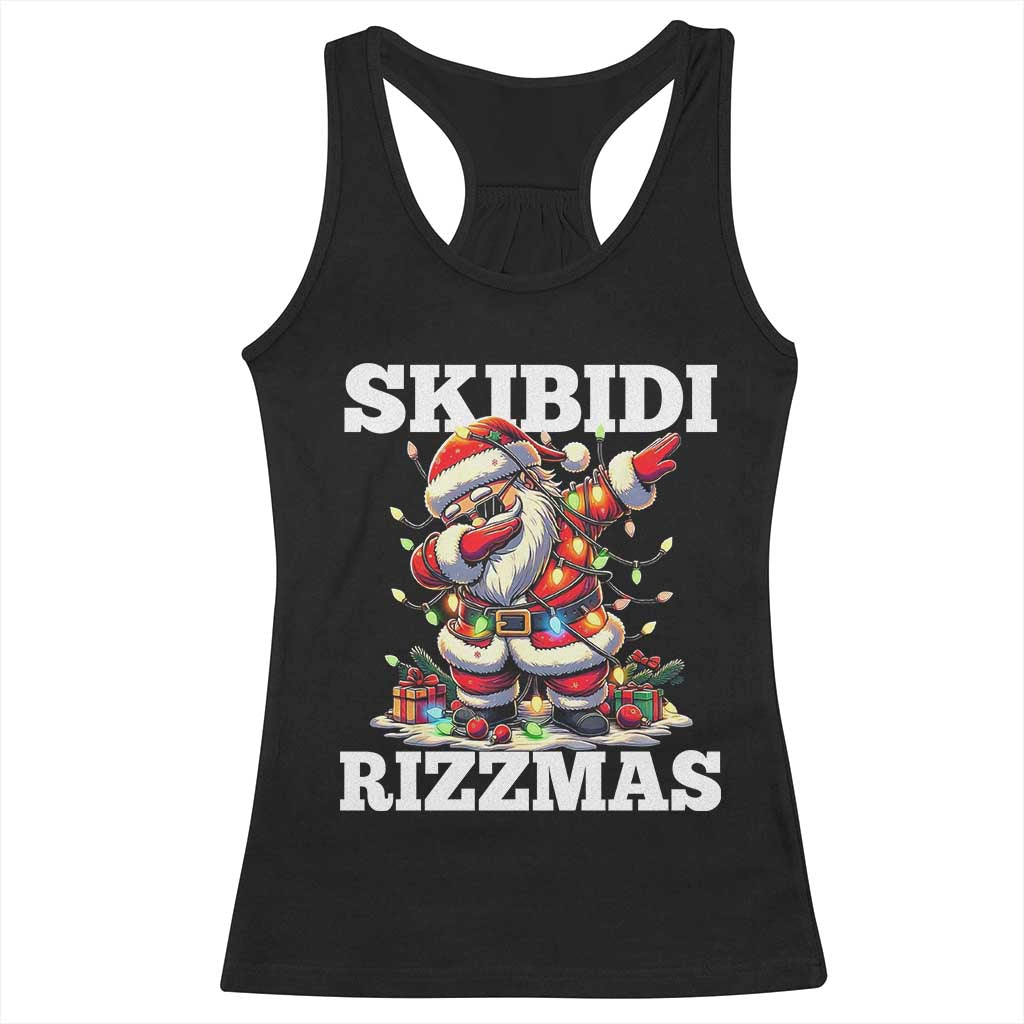 Funny Dabbing Santa Rizz Christmas Racerback Tank Top Skibidi Rizzmas Xmas Lights