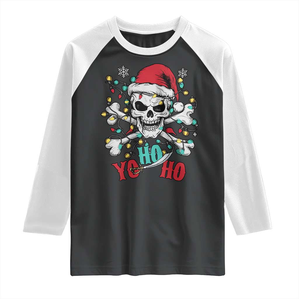 Christmas Pirate Skull Raglan Shirt Yo Ho Ho Boat Cruise Xmas Crossbones