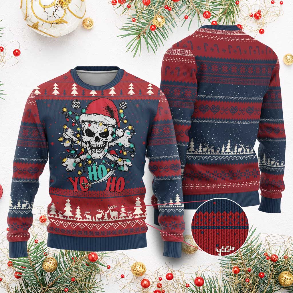 Xmas Pirate Skull Ugly Christmas Sweater Yo Ho Ho Boat Cruise Xmas Crossbones - Wonder Print Shop