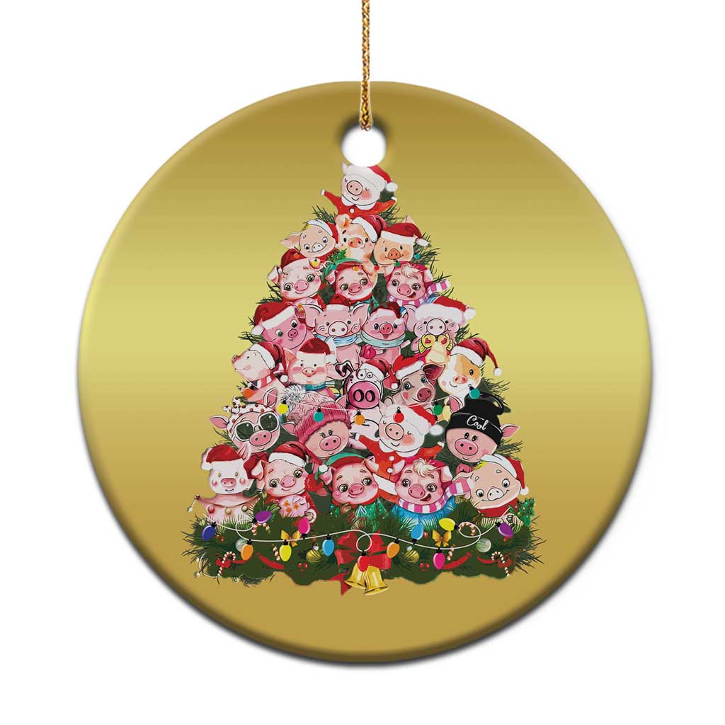 Cute Pink Pigs Xmas Tree Christmas Ornament Funny Farmer Xmas Lights Festive Vibe - Wonder Print Shop