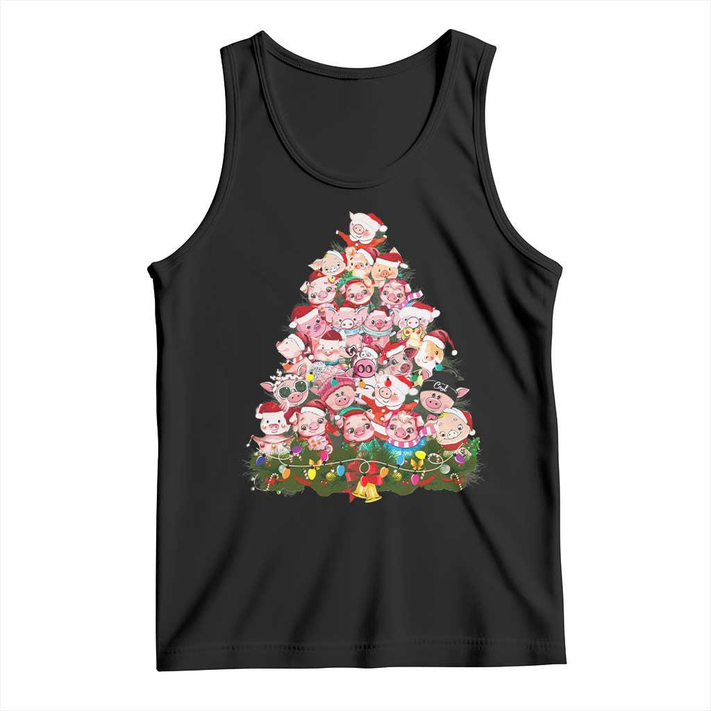 Cute Pink Pigs Christmas Tree Tank Top Funny Farmer Xmas Lights Festive Vibe